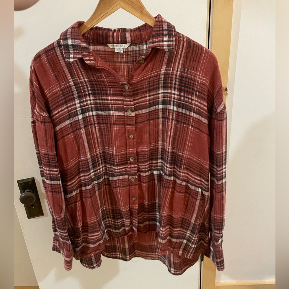 American Eagle Outfitters Red and White Plaid Shirt